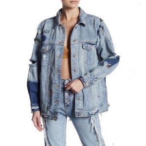Dance Marvel Oversized Distressed Patchwork Denim Jacket Size Medium